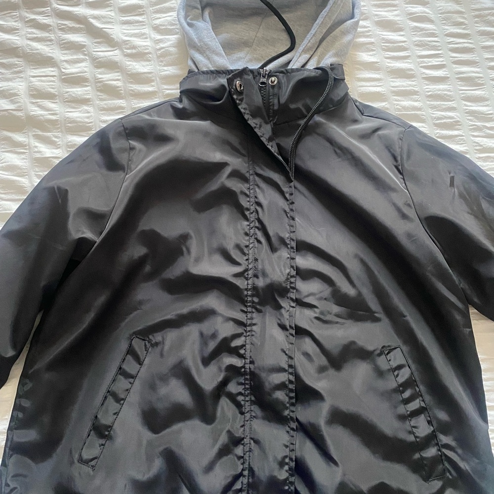No Boundaries Black and Gray Hooded Raincoat